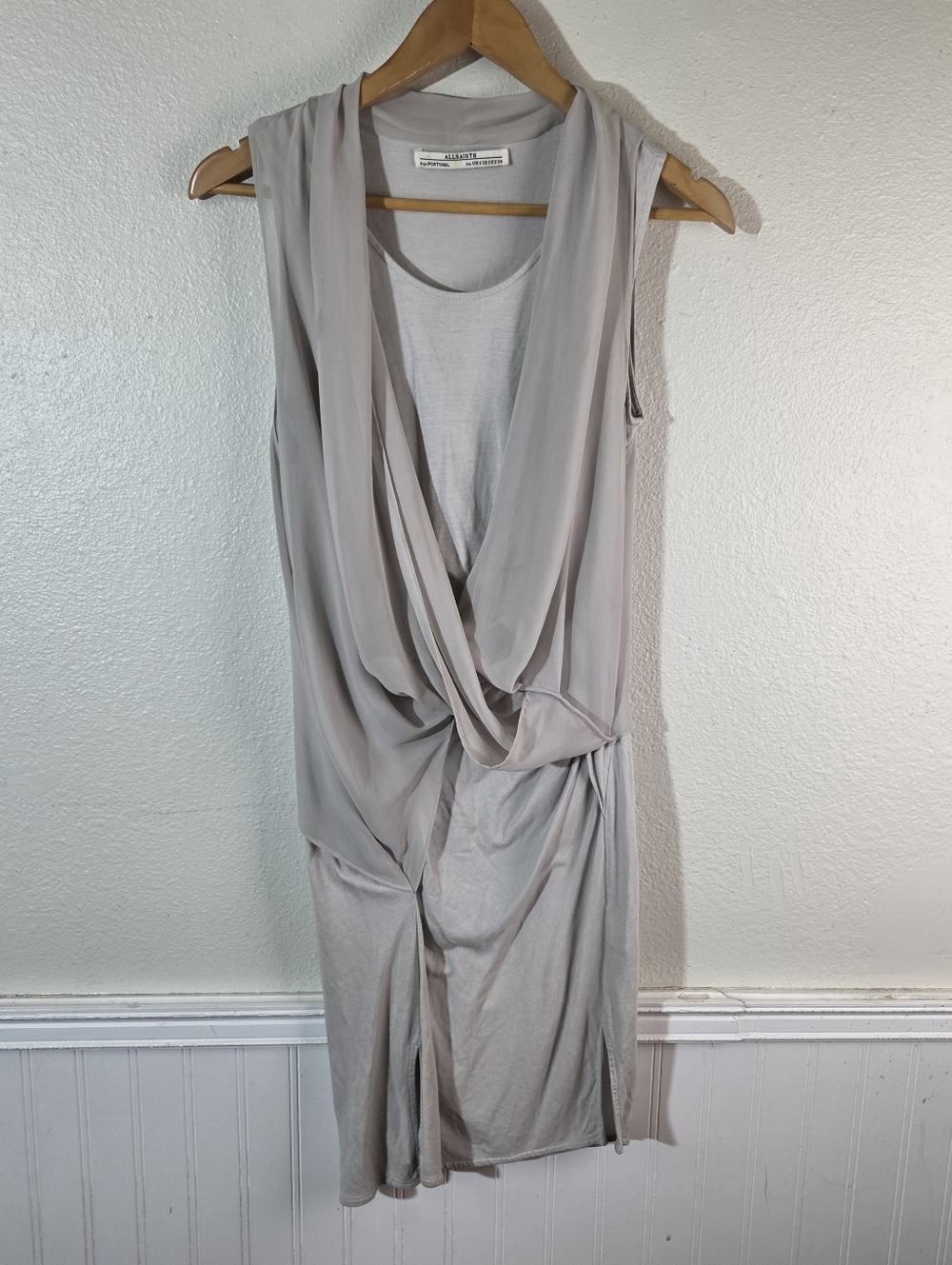 AllSaints Abi Dress Womens US 2 XS Gray Draped Sleeveless Midi Made in Portugal - Picture 2 of 16